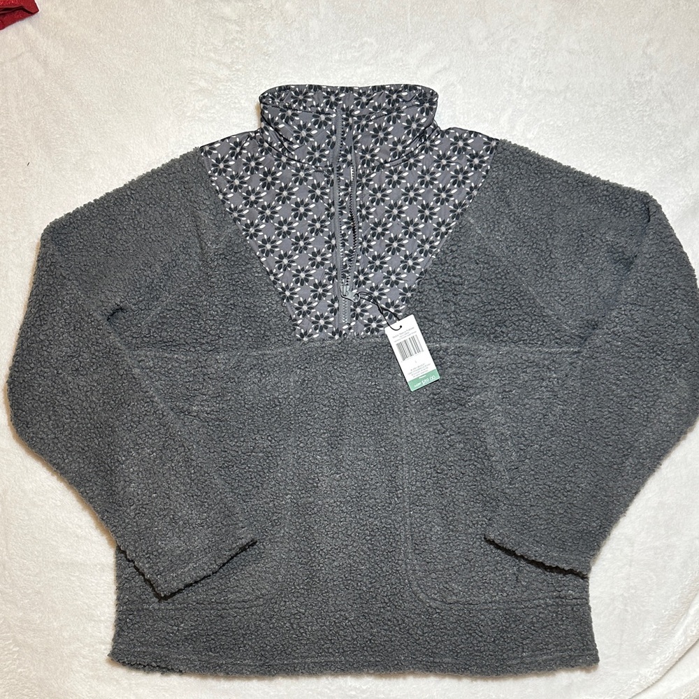 NWT Vera Bradley grey teddy bear fleece pullover with floral detail SM